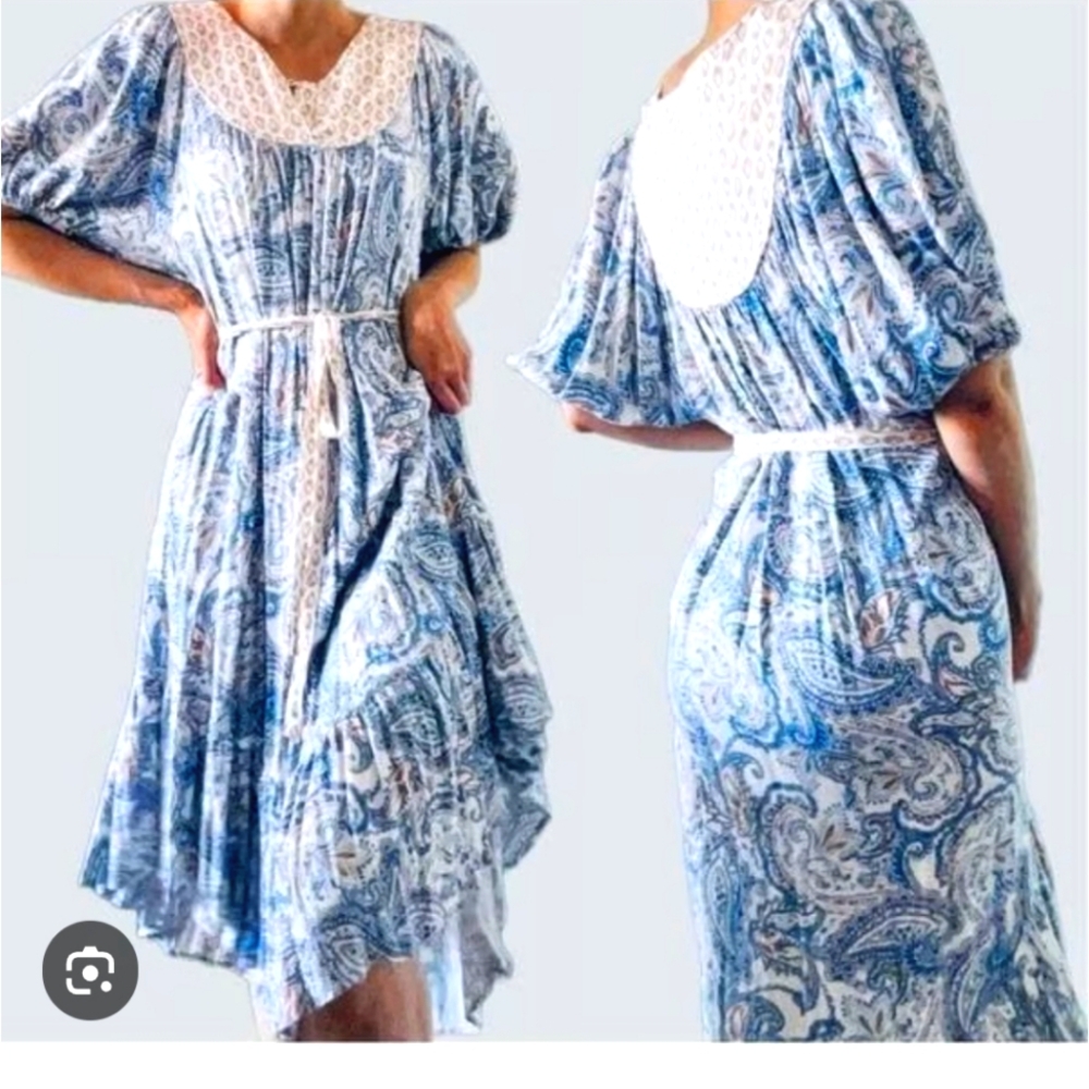 NWOT Lucky Brand paisley peasant dress,  size XS